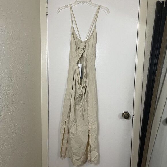 NWT Samsoe Samsoe Holly Dress tan cutout midi side slit size US Large $250 - Picture 8 of 11